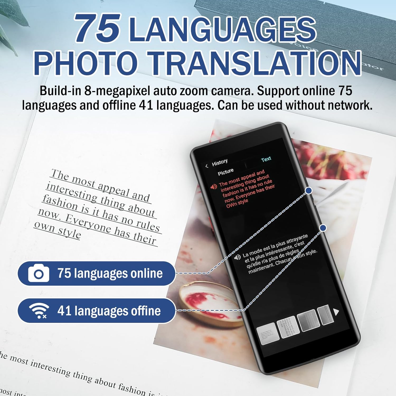 Two Way Real-Time Voice Translation Device with 5.5 Inch HD Touch Screen V229