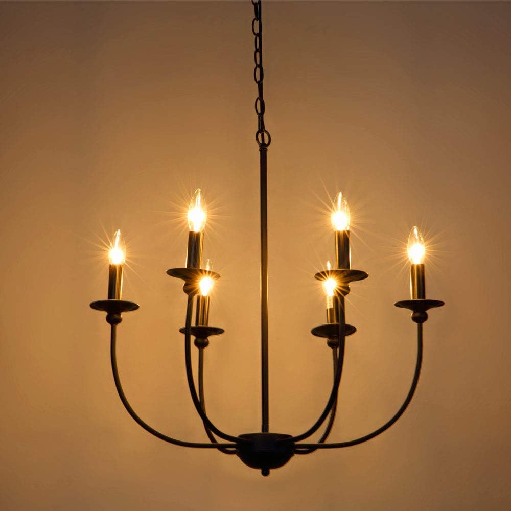 Black 6-Light Wrought Iron Chandelier H4216