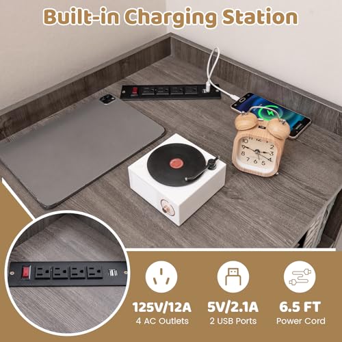 White 3-Tier Corner Bookshelf with Charging Station L868342