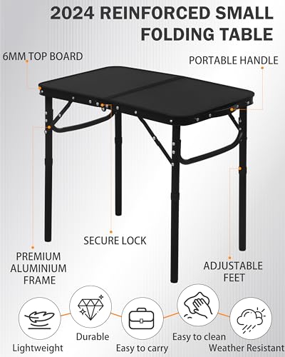 Black 25"x16"x22" Small Folding Aluminum Camping Table Q3670