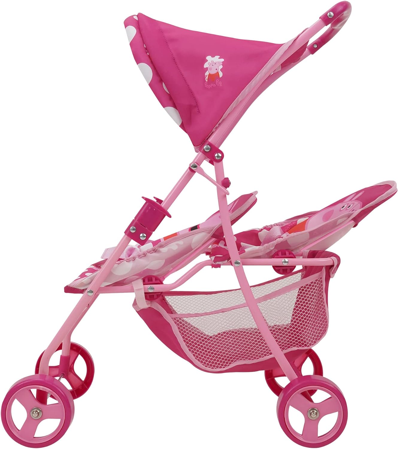 Pink & White Dots Doll Twin Stroller T8668