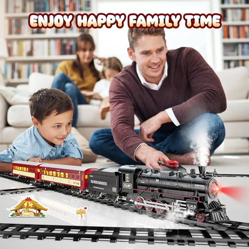 Train Set with Steam Locomotive, Light Up Cars and Tracks U9326