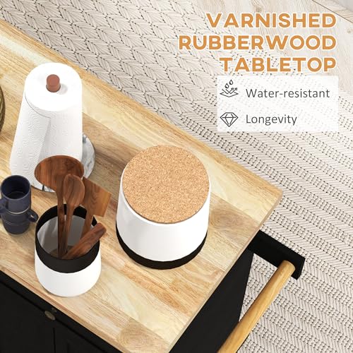 Navy Blue Kitchen Island on Wheels with Rubberwood Top Y70337