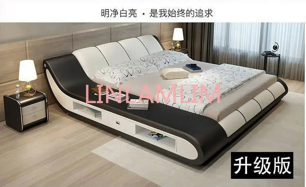 Genuine Leather Bed Frame with Storage I8255
