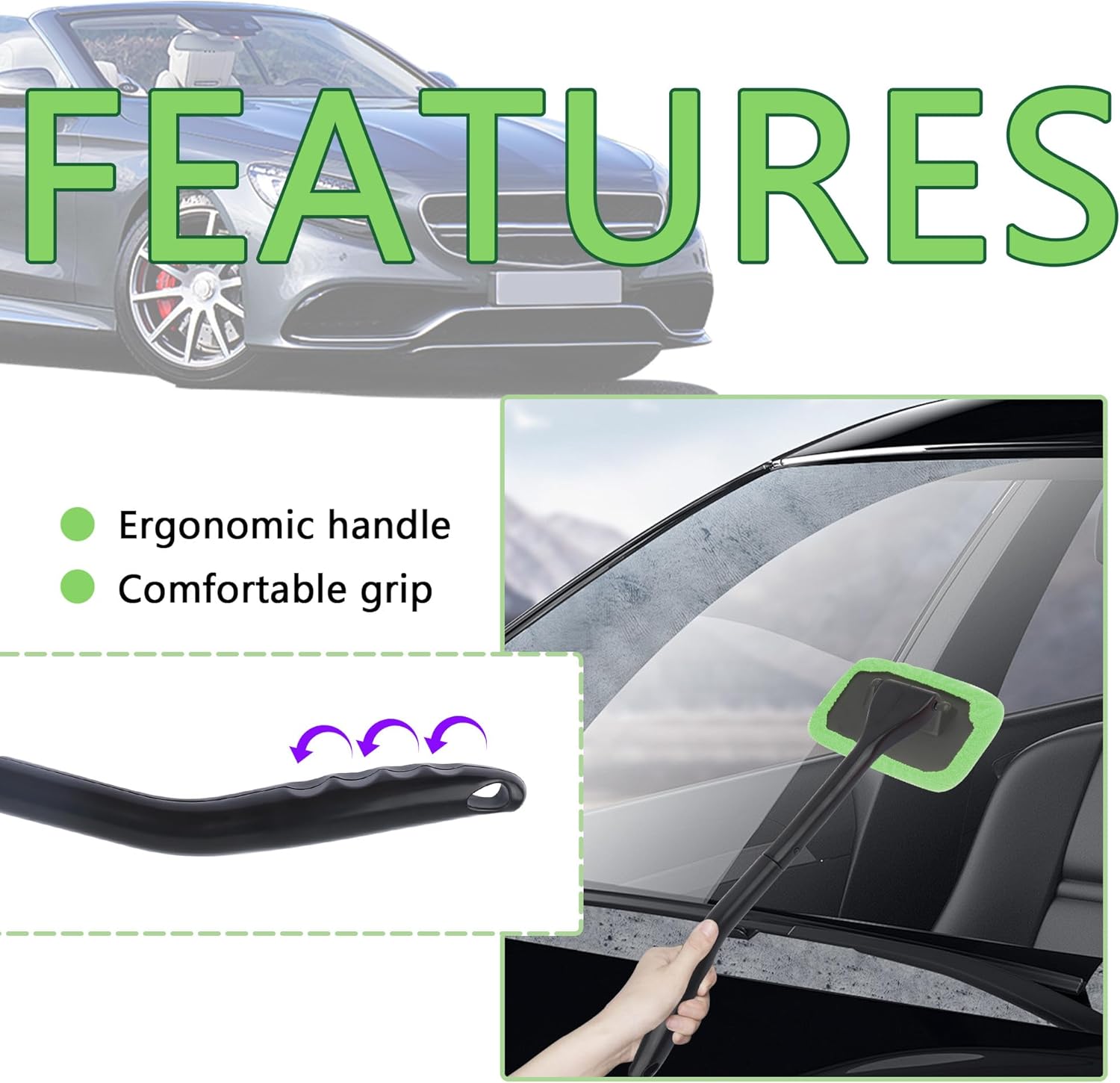 Microfiber Car Window Cleaner Tool Kit with 4PCS Reusable Cloth Cover I21663
