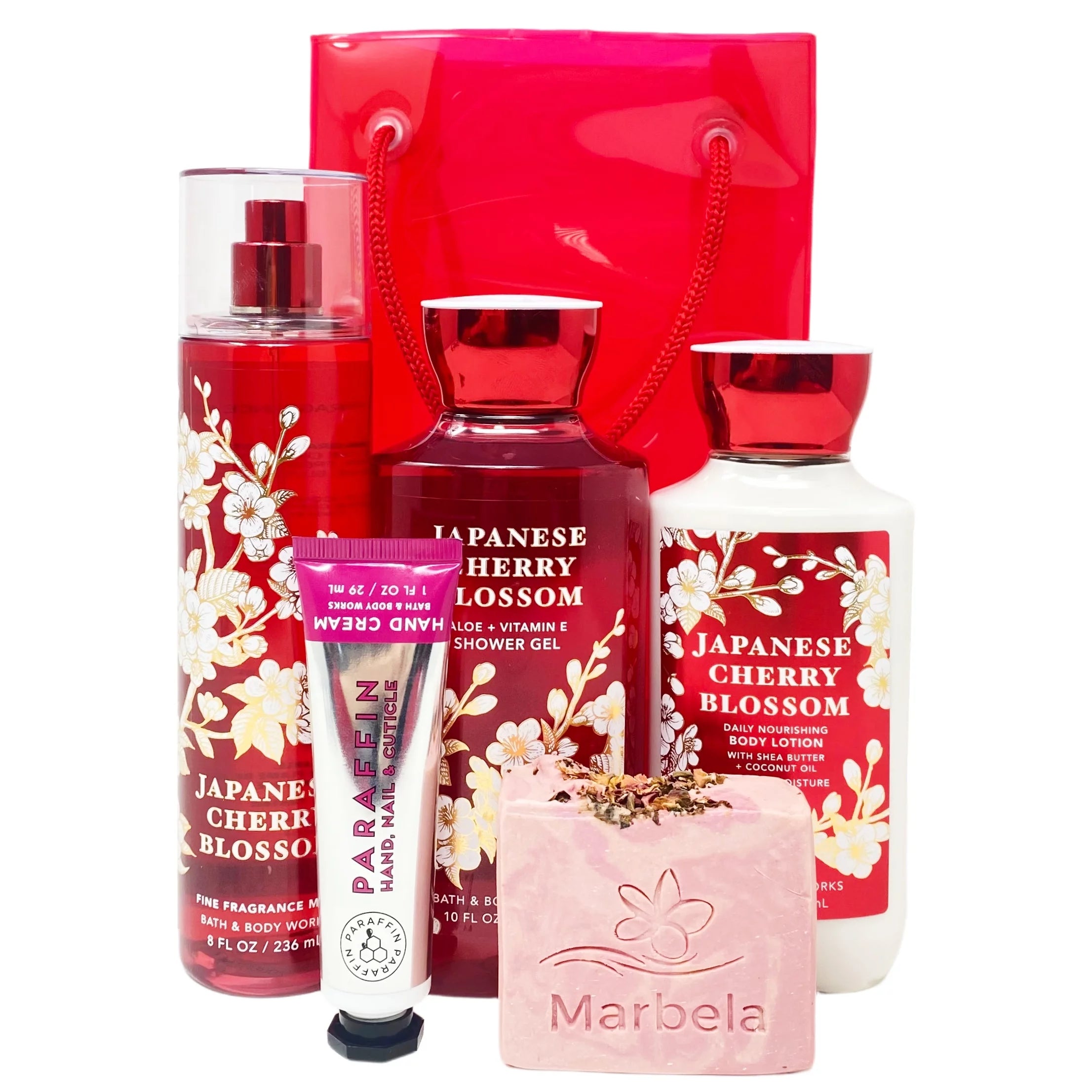 Japanese Cherry Blossom Soap Gift Set with Fragrance Mist, Body Lotion, Shower Gel, Hand Cream and Roses Handmade Soap R88191