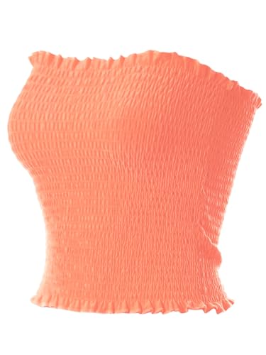 Women's Strapless Smocked Lettuce Hem Stretch Bustier Bandeau Crop Tube Top L421209