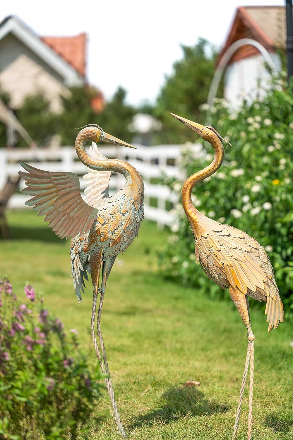 Copper Gold Metal Garden Crane Bird Sculpture S474