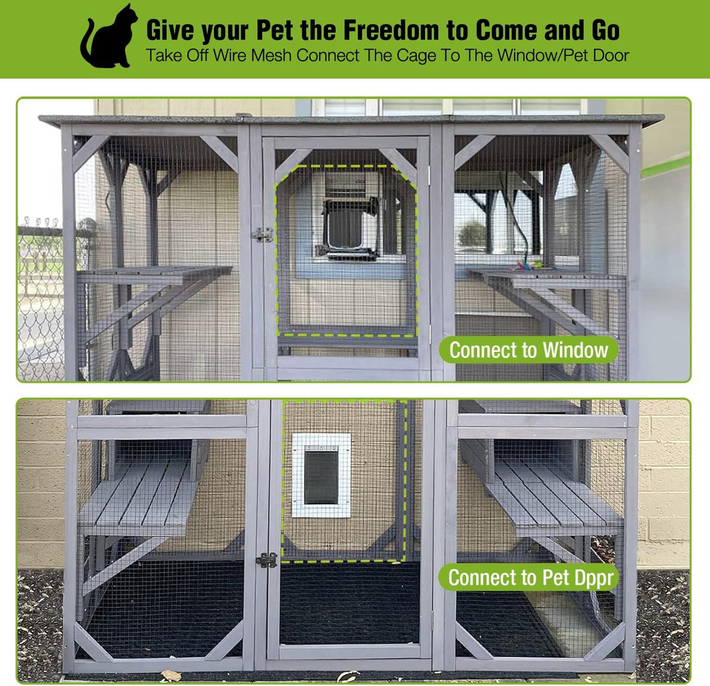 Large Cat House Outdoor Cat Enclosure with Door, Platform & Small House Z905162