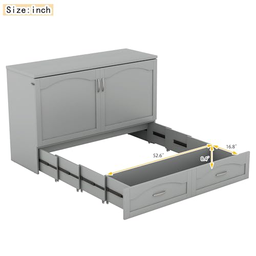 Queen Grey Solid Wood Murphy Bed with Drawer X629743