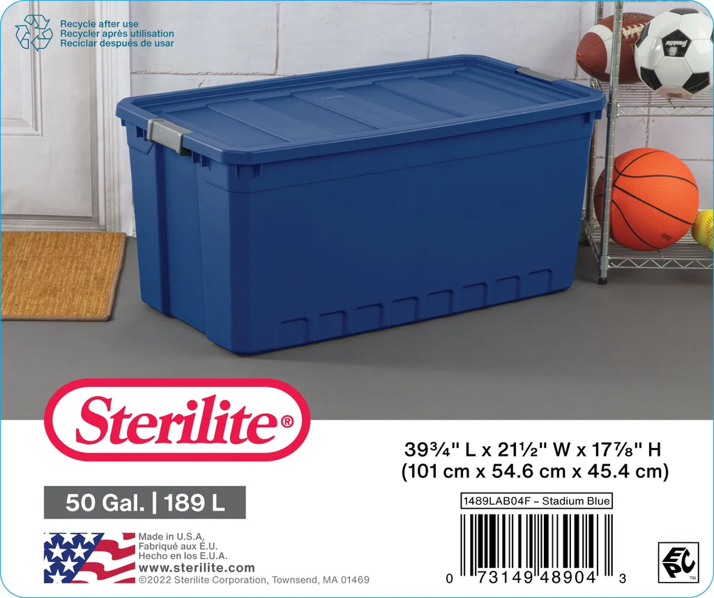 50 Gallon Plastic Stacker Tote, Blue E899271