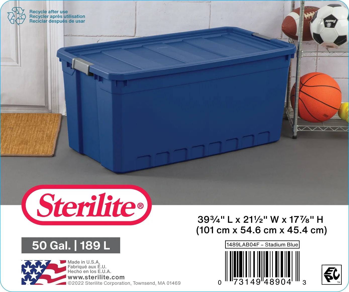 50 Gallon Plastic Stacker Tote, Blue E899271