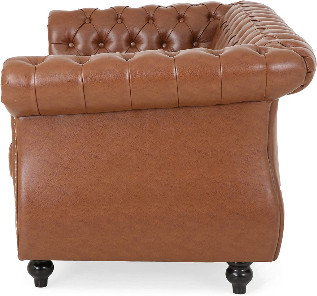 Cognac Brown Dark Brown Traditional Chesterfield Loveseat F91831
