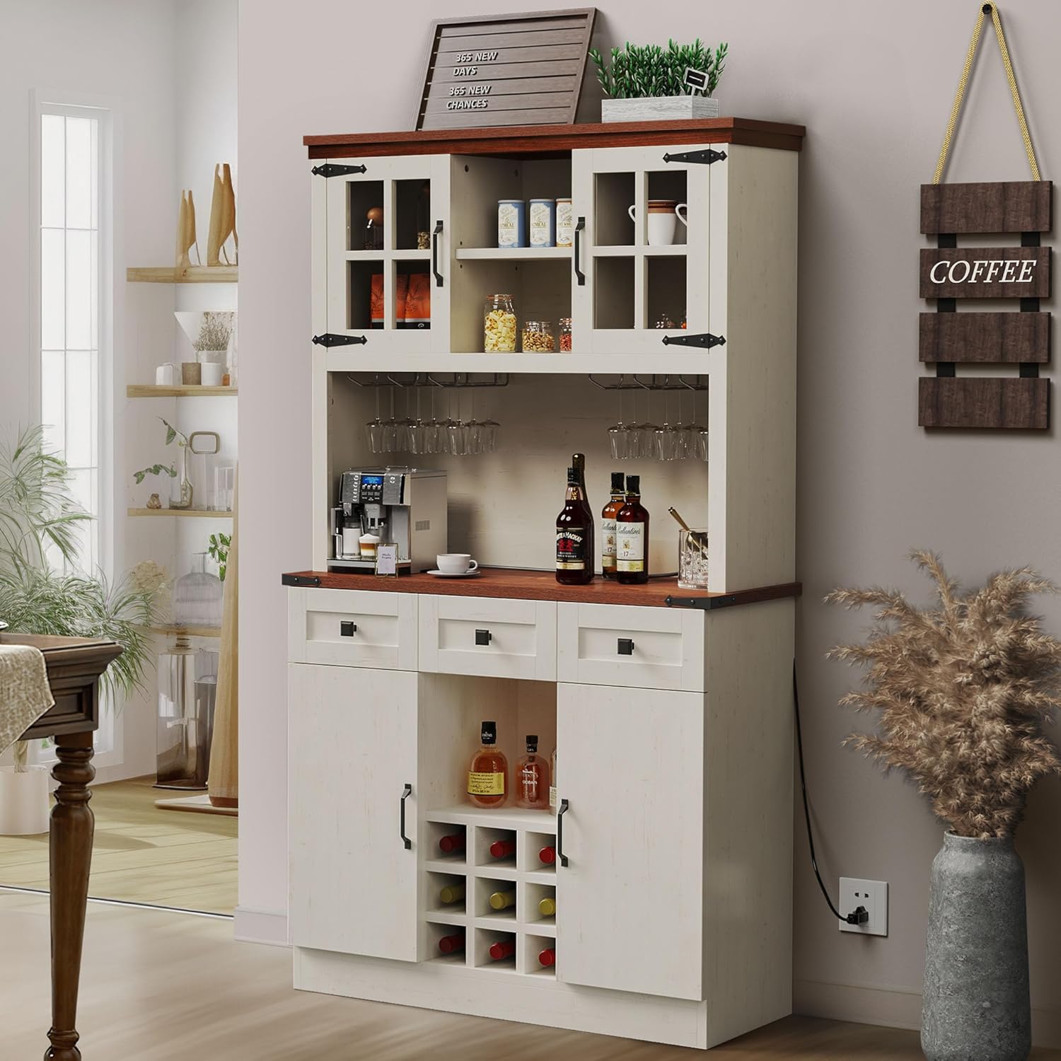 Antique White 72 Inch Kitchen Pantry Cabinet with 3 Drawers F640