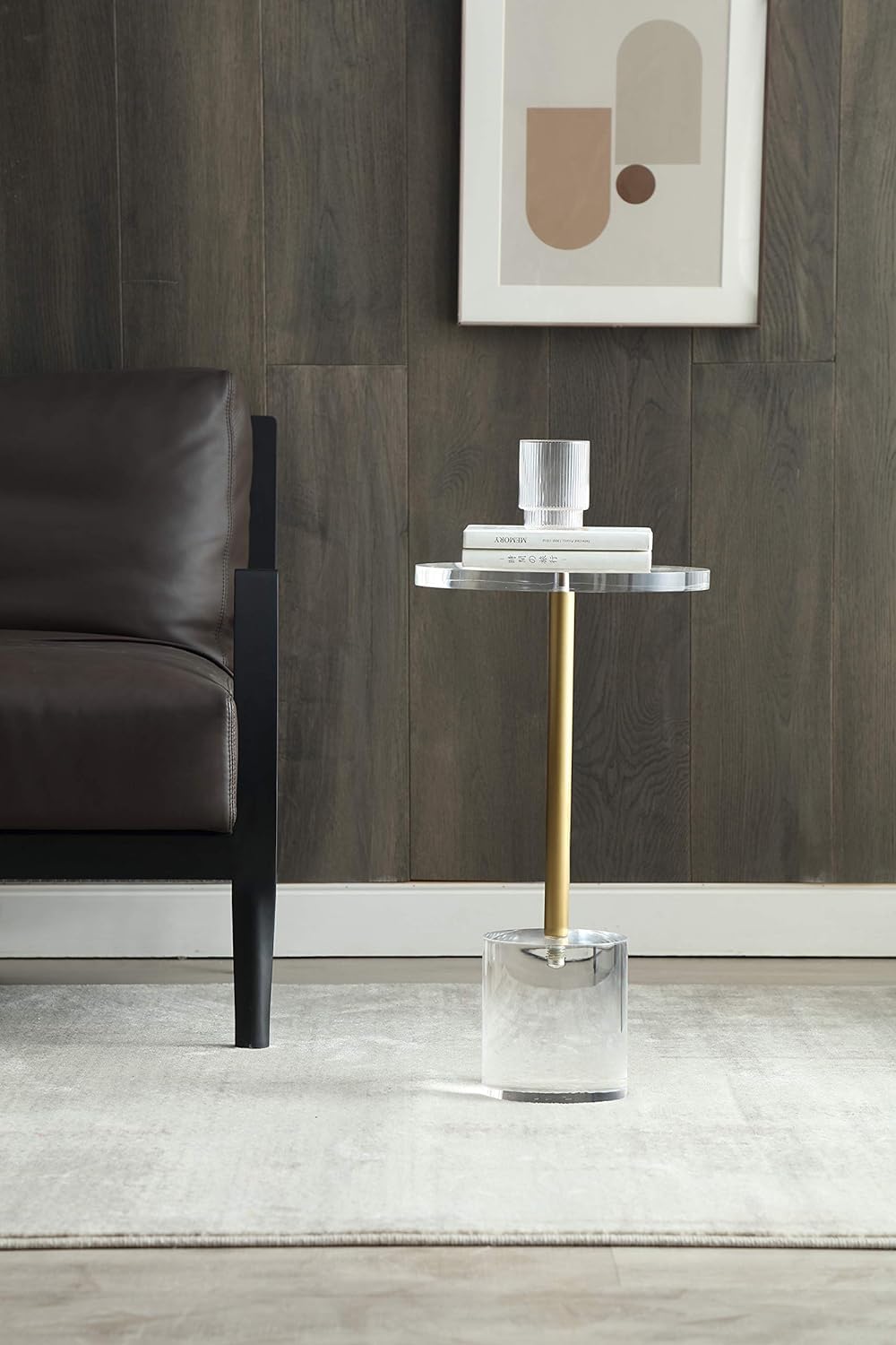 Clear Acrylic Round End Table with Brushed Brass Metal O60678