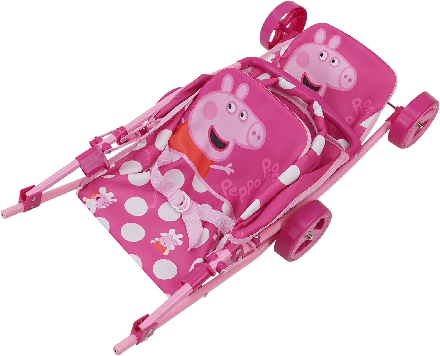 Pink & White Dots Doll Twin Stroller T8668