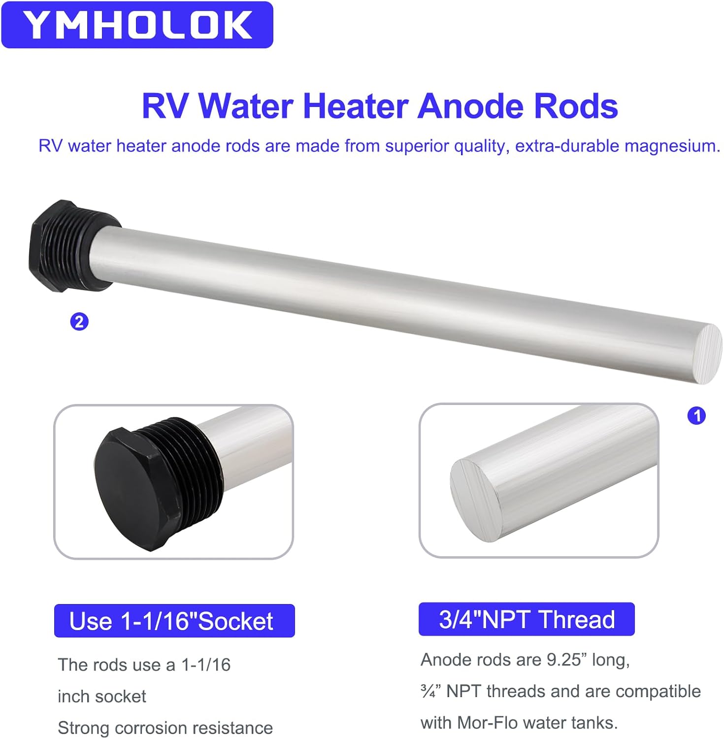 2Pack 9.25" x 3/4" NPT Magnesium Anode Rod I10476