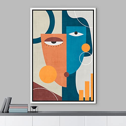 Framed Canvas Print Wall Art Abstract Blue Orange Yellow Polygon Face A10910
