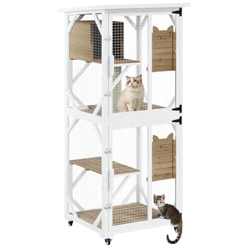 Gray 71" Wooden Cat Cage with Scratching Post J899628