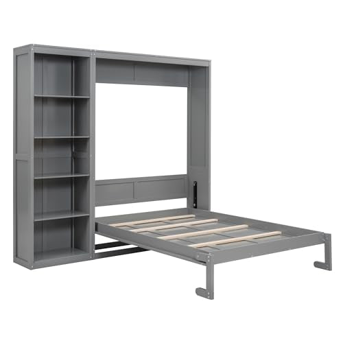 White Full Size Murphy Bed with Storage Shelves P221271