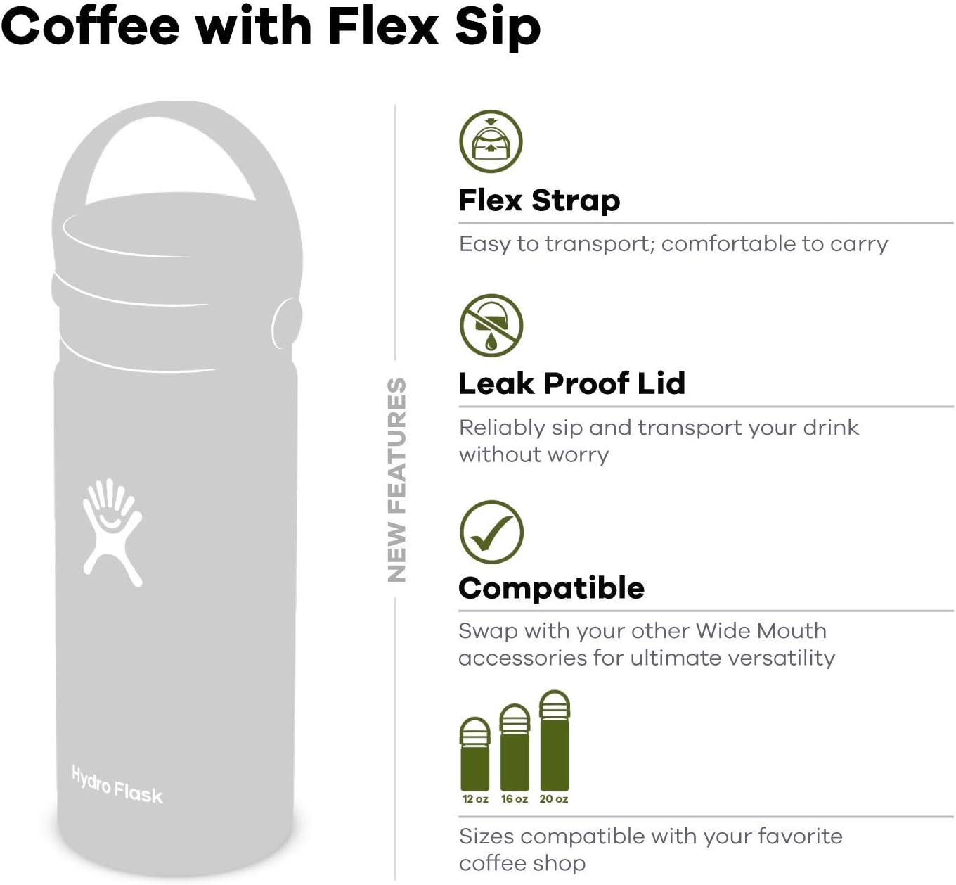 16 oz Wide Mouth Bottle with Flex Sip Lid Olive A2215