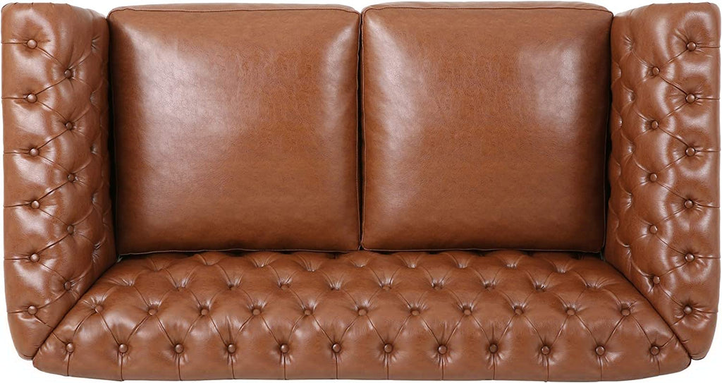 Cognac Brown Dark Brown Traditional Chesterfield Loveseat F91831