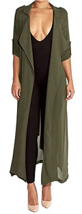 Women's Long Sleeve Chiffon Lightweight Maxi Sheer Duster Cardigan P2949