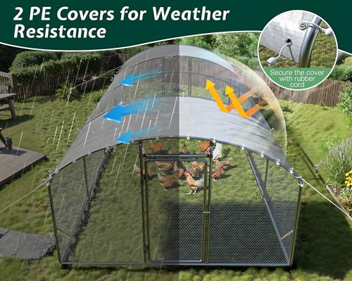 9x25.3x6.4 FT Large Walk-in Chicken Coop with Dome Roof, PE Cover & Wire Mesh K756095