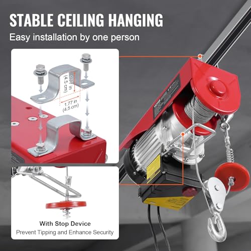 2200 lbs 1600W 110V Electric Steel Wire Winch with Wireless Remote Control 40ft Single Cable Lifting Height O205536