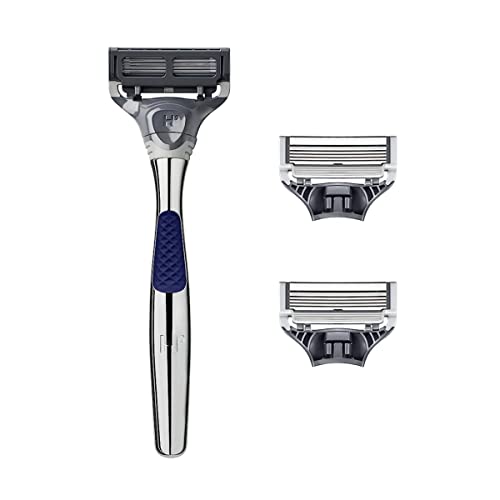 Chrome Razor Handle with 5 Blade Razor and Precision Trimmer, 3 Cartridges O9757
