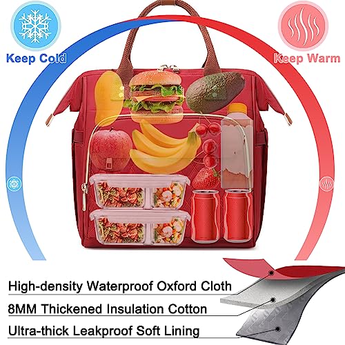 Large Insulated Lunch Tote Bag with Adjustable Strap, Pink T163