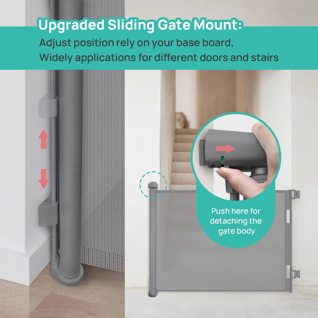 Grey Retractable Baby Gate, 33" Tall, 55" Wide I34874