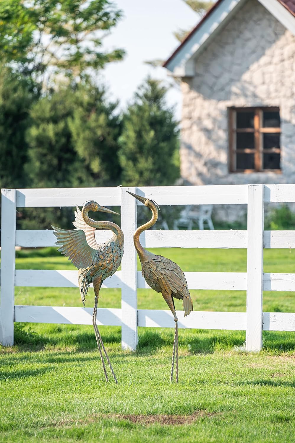 Copper Gold Metal Garden Crane Bird Sculpture S474