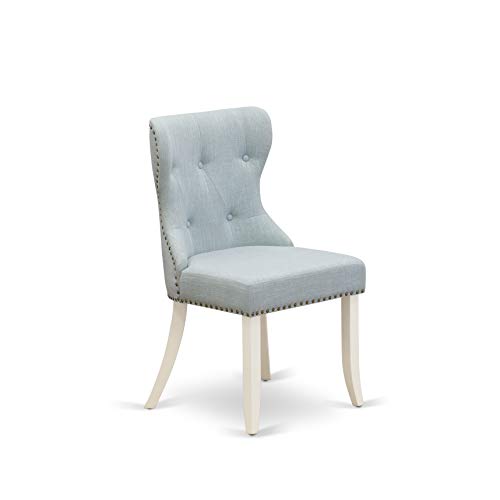 9 Piece Rectangle Dining Table Set with 8 Baby Blue Linen Fabric Chairs O510150