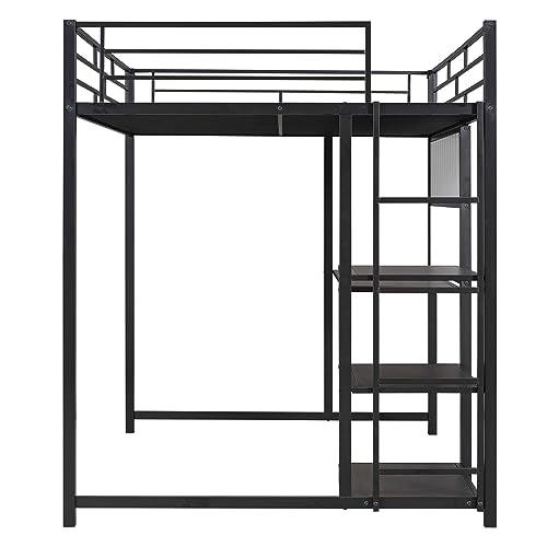 Black Full Size Metal Loft Bed Frame with Desk and Whiteboard W649536