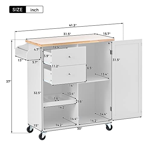 Kitchen Island Cart on Wheels with Storage, Rubberwood Top E22926
