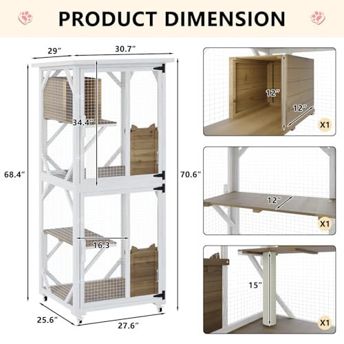 Gray 71" Wooden Cat Cage with Scratching Post J899628