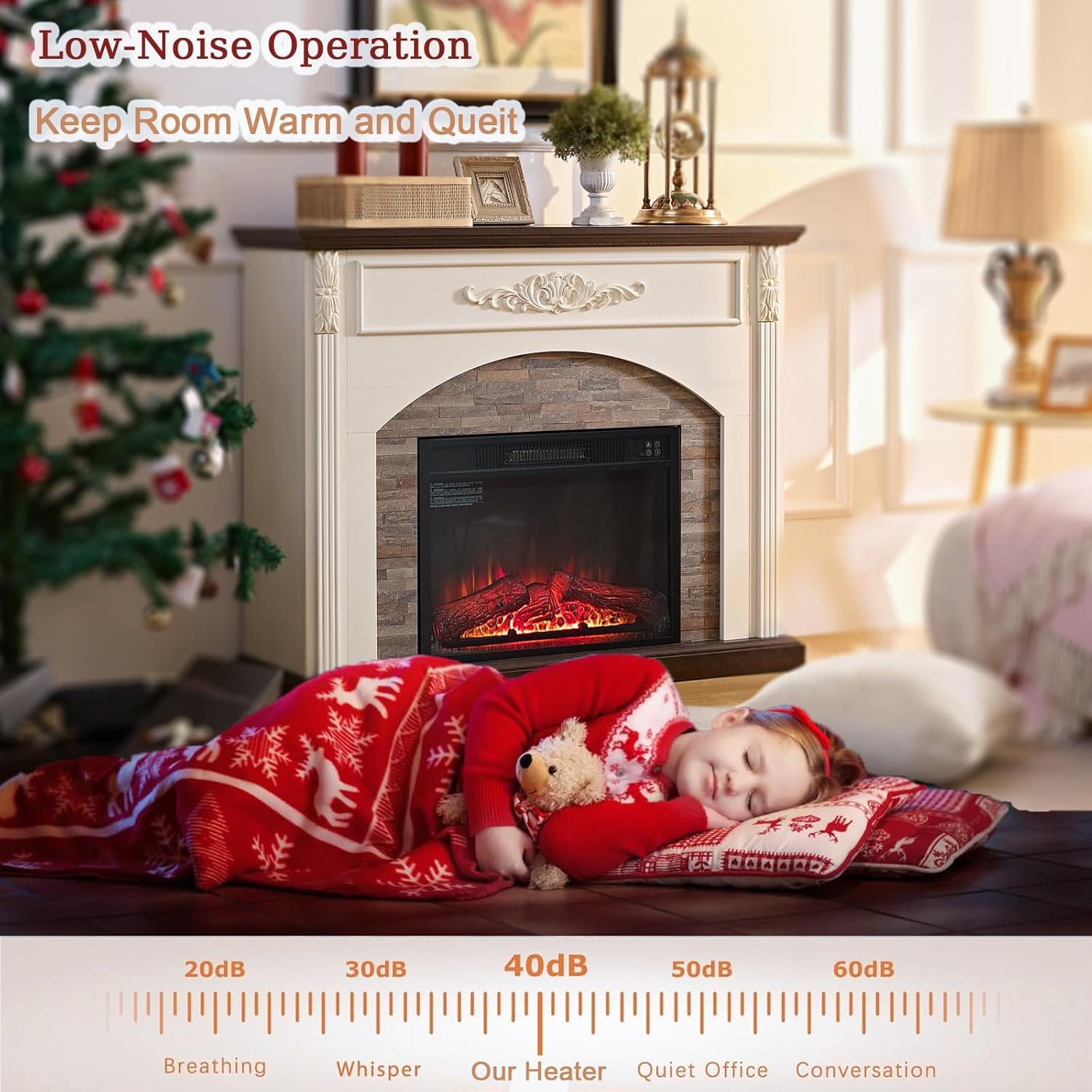 44 Inch Electric Fireplace with Mantel, Freestanding LED Flame Heater with Remote Control N40134