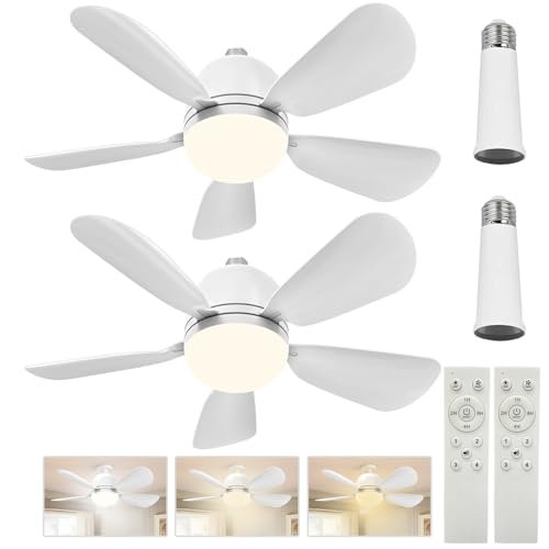2Pack White Socket Ceiling Fan Light with Remote, Dimmable Q94034
