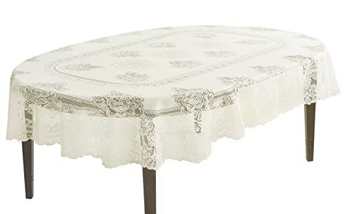White 60 x 102 Inch Oval Polyester Lace Tablecloth G4711