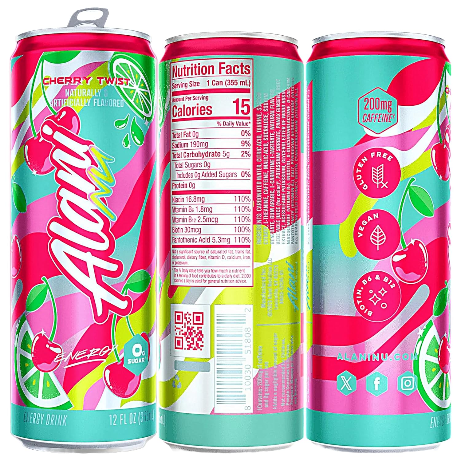 Pink Slush, Cherry Twist, and Orange Kiss Energy Drink Variety Pack of 6, 12 Fl oz Cans R66305