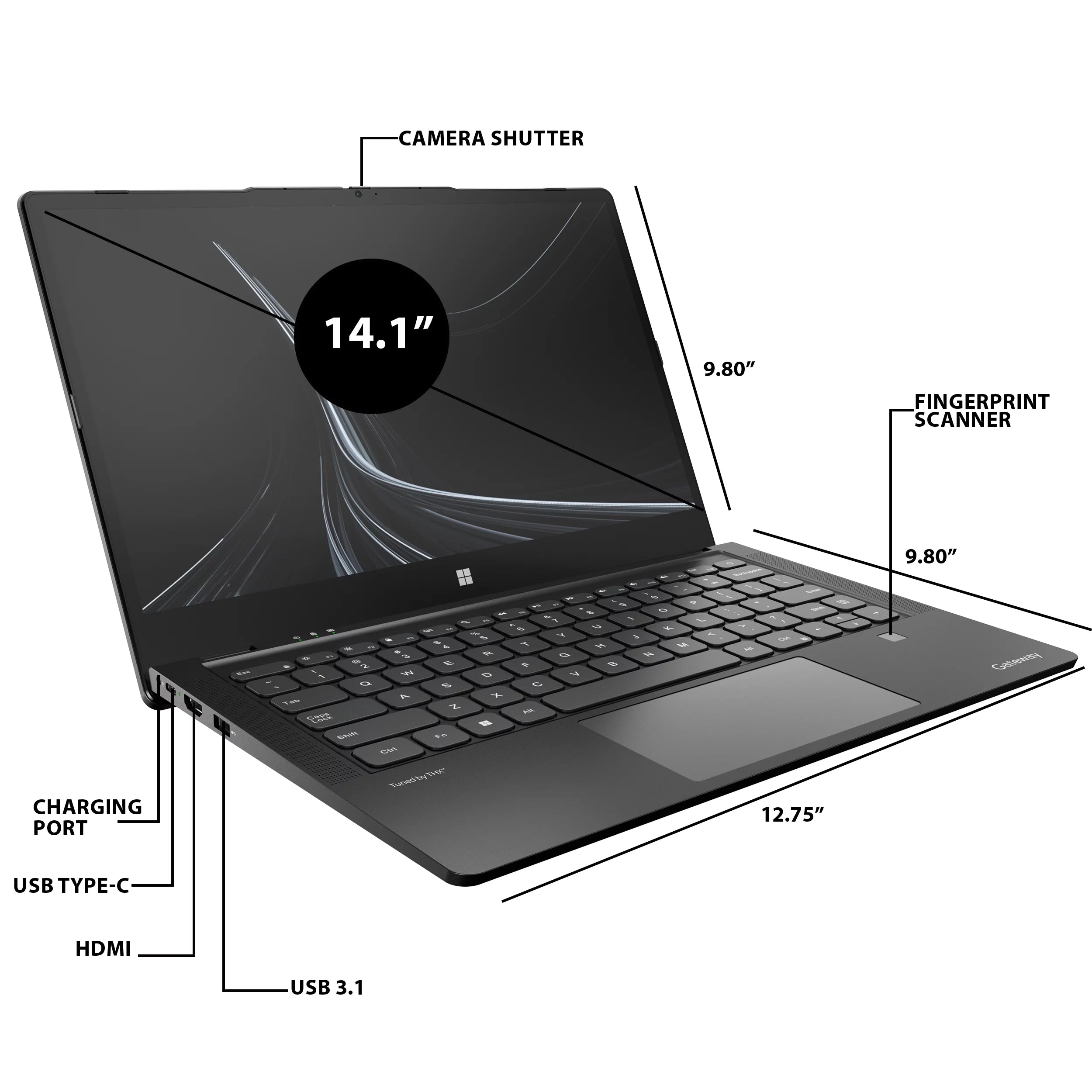 14.1" FHD Touchscreen Notebook, Intel Core i7-1255U, 8GB RAM, 512GB SSD, Windows 11, Black Q205