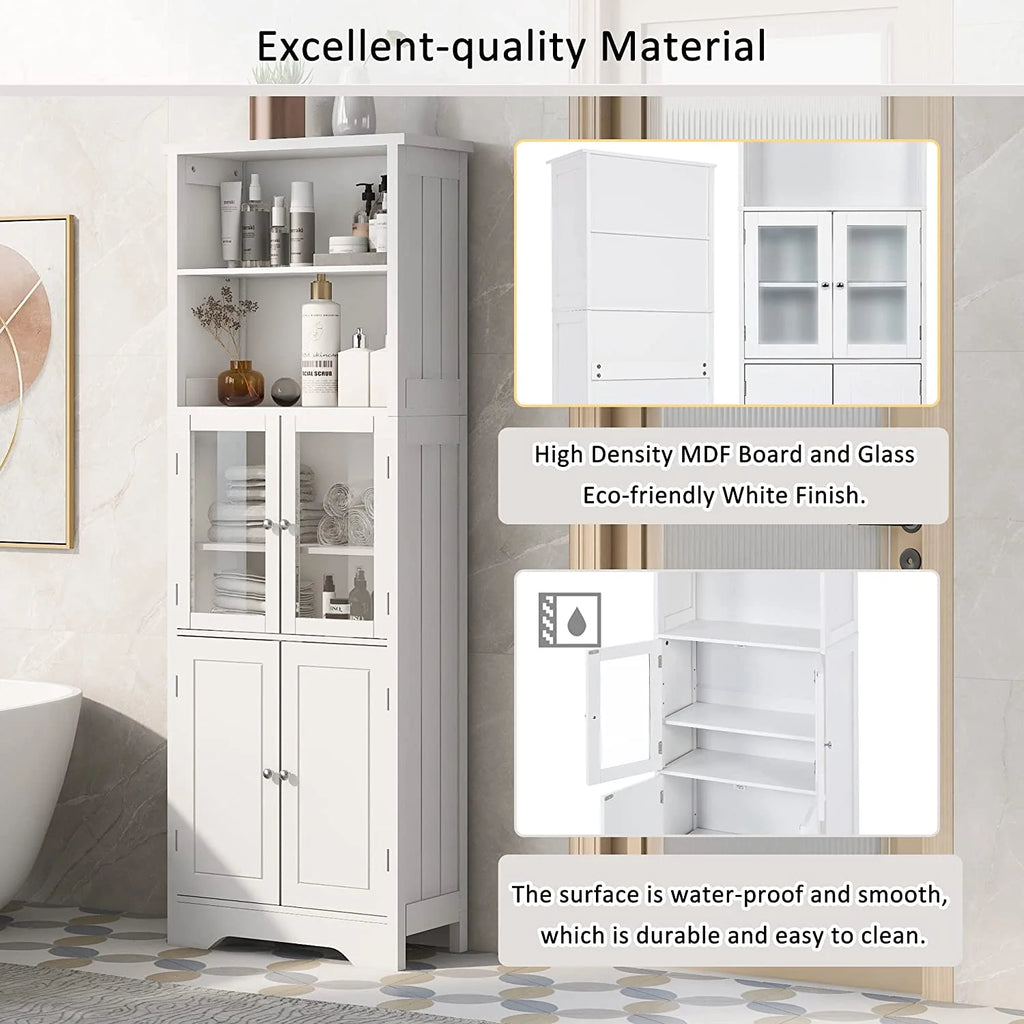 White Storage Cabinet with Glass Doors and Adjustable Shelves Q75575