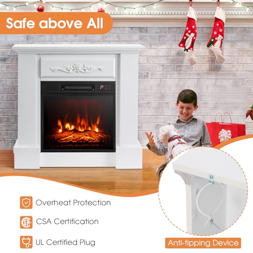 32 Inch Electric Fireplace with Mantel, Remote Control, Brown G19388