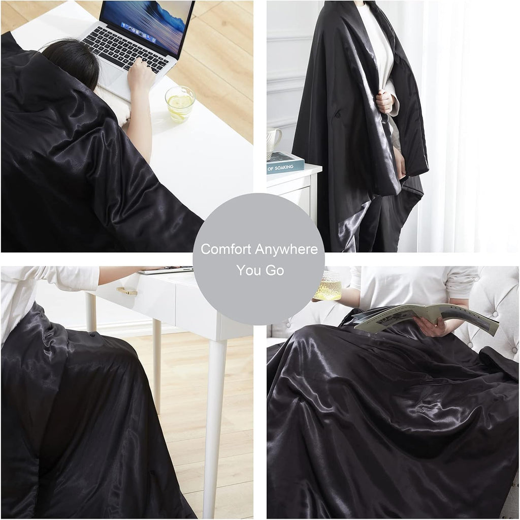 Black Cooling Satin Throw Blanket (90'' x 90'') J119082