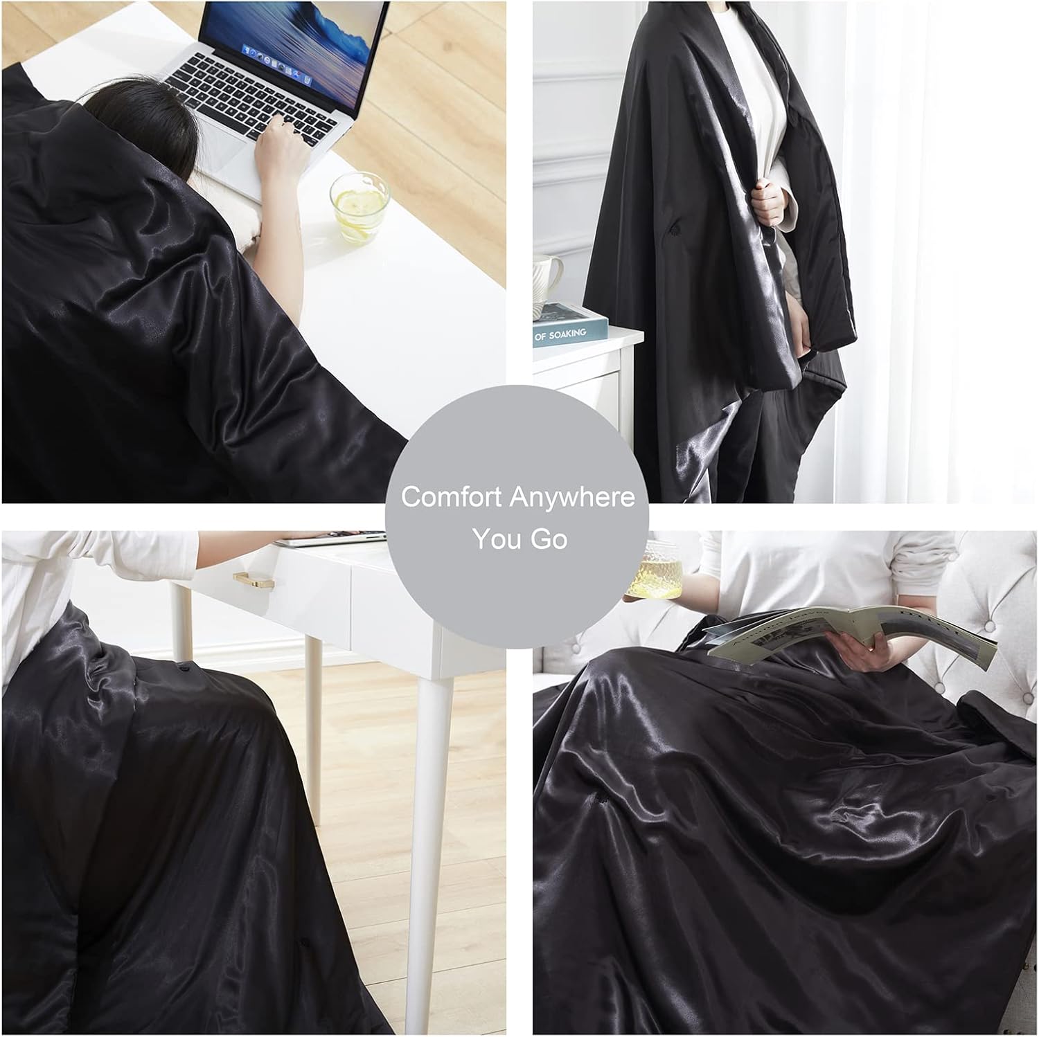 Black Cooling Satin Throw Blanket (90'' x 90'') J119082