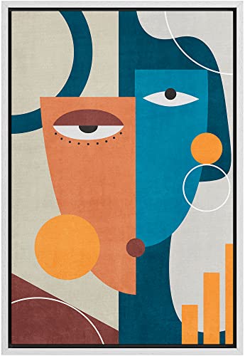 Framed Canvas Print Wall Art Abstract Blue Orange Yellow Polygon Face A10910