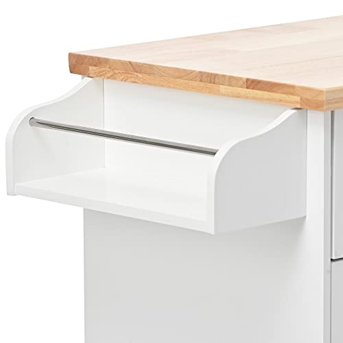 Kitchen Island Cart on Wheels with Storage, Rubberwood Top E22926
