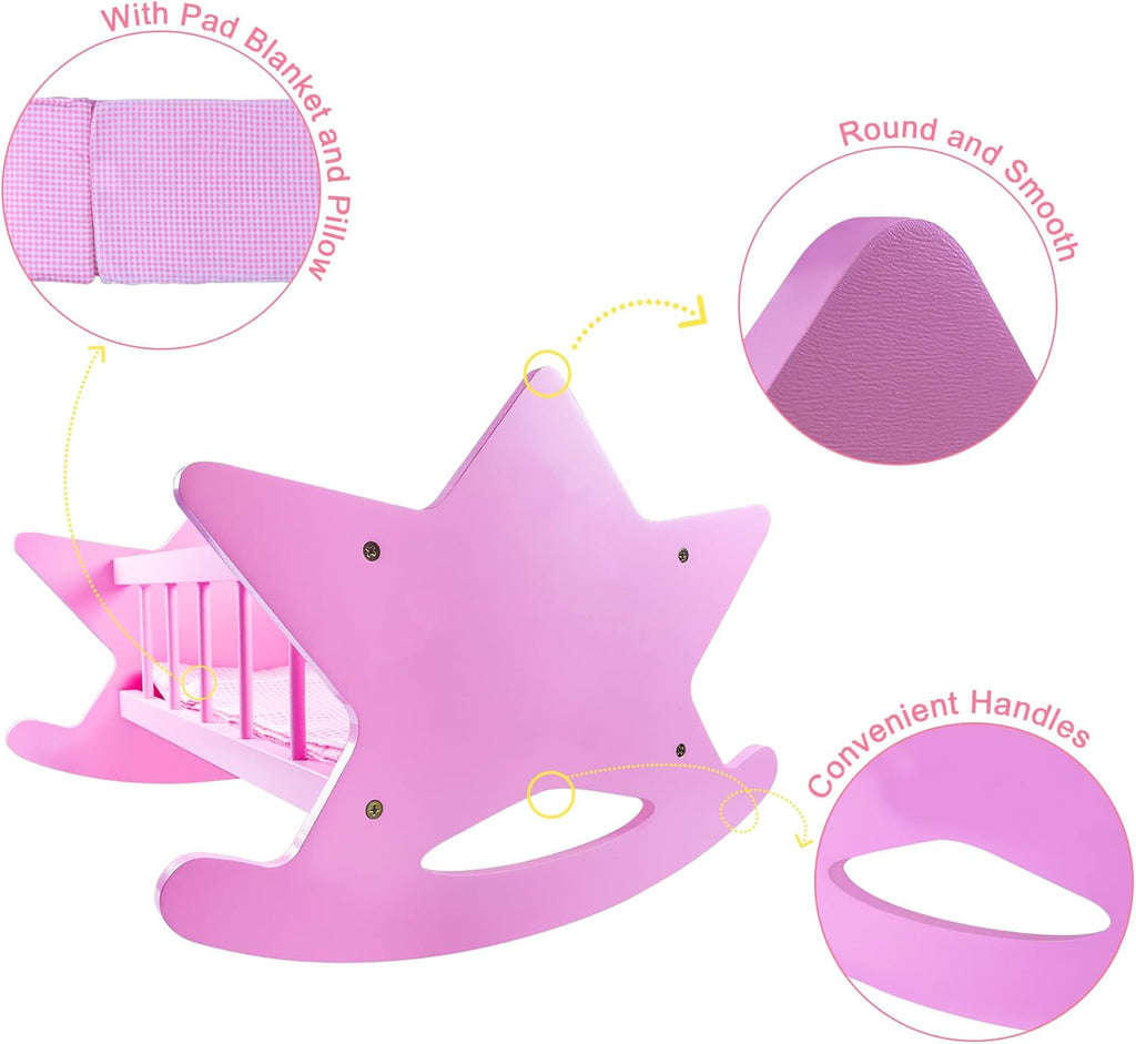Pink Wooden Baby Doll Crib with Bedding K762014