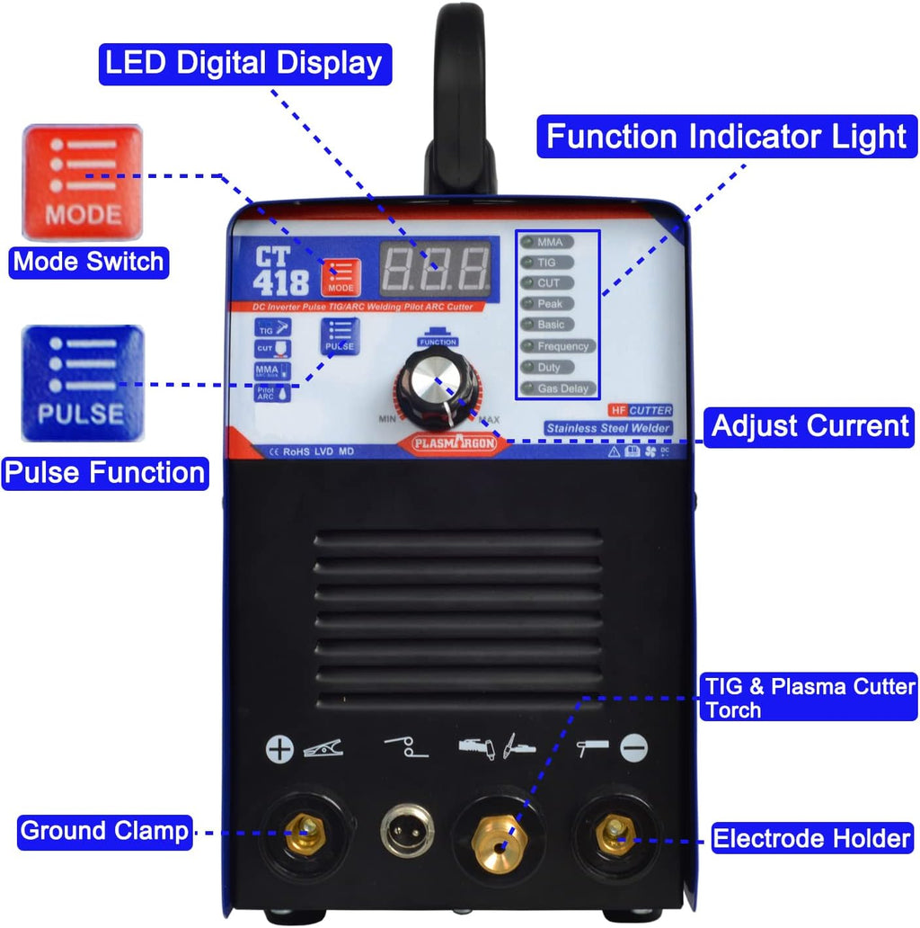 3 in 1 Plasma Cutter TIG Stick Welder, 180A Pulse TIG/Arc Welding, 40A Plasma Cutting, 110/220V Dual Voltage Q81720